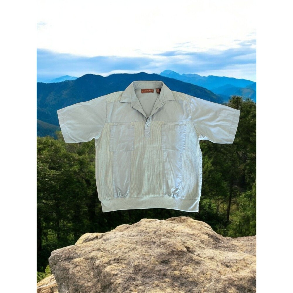 Woodland Trail Men Large Pockets Pullover Short Sleeve Forest Green Collar